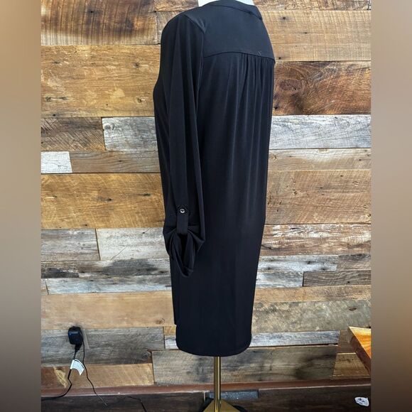 Michael Kors Black V-neck Long roll Sleeve Dress with Silver eyelet Details Sz M - Picture 11 of 12